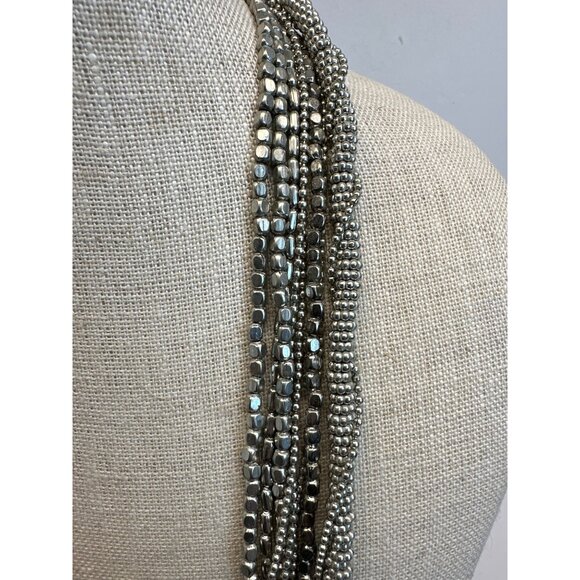 Vintage Multi Strand Metal Beads Silver Tone Chain Necklace - 37in - Picture 2 of 6